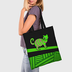 Сумка-шопер Зеленый полосатый кот, цвет: 3D-принт — фото 2