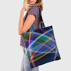 Сумка-шопер Разноцветные неоновые линии Абстракция Multicolore, цвет: 3D-принт — фото 2