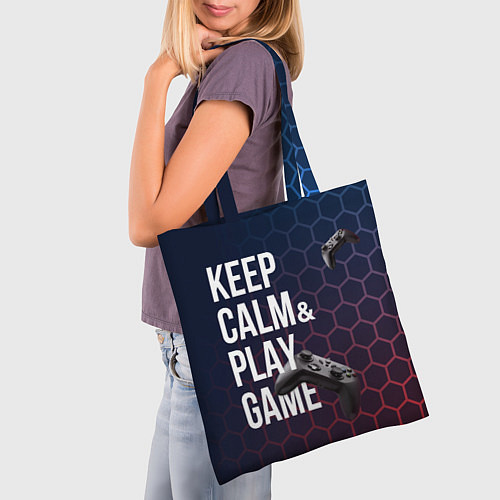 Сумка-шоппер KEEP CALM& PLAY GAME PATTERN HEXAGONAL / 3D-принт – фото 3