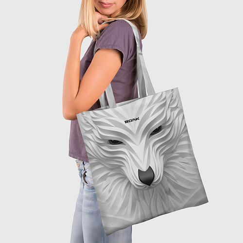 Сумка-шоппер Волк белый - с надписью / 3D-принт – фото 3