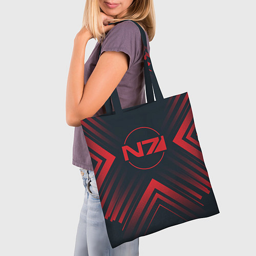 Сумка-шоппер Красный Символ Mass Effect на темном фоне со стрел / 3D-принт – фото 3