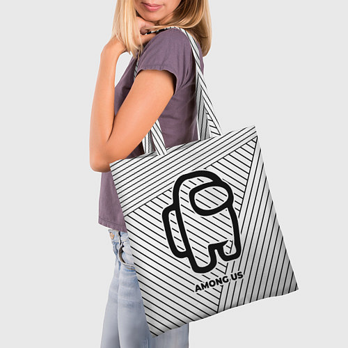 Сумка-шоппер Символ Among Us на светлом фоне с полосами / 3D-принт – фото 3