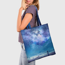 Сумка-шопер Девочка и космический кит в звёздном небе, цвет: 3D-принт — фото 2