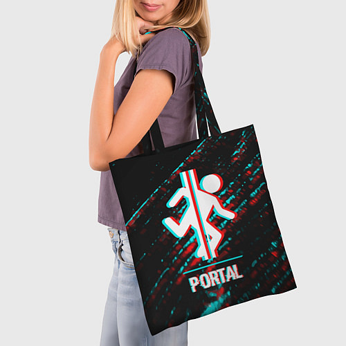 Сумка-шоппер Portal в стиле Glitch Баги Графики на темном фоне / 3D-принт – фото 3