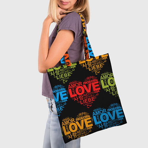 Сумка-шоппер Love, Amor, Любовь - Неон версия / 3D-принт – фото 3