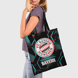 Сумка-шопер Bayern FC в стиле Glitch на темном фоне, цвет: 3D-принт — фото 2