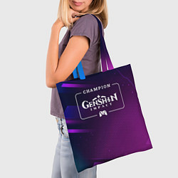 Сумка-шопер Genshin Impact Gaming Champion: рамка с лого и джо, цвет: 3D-принт — фото 2