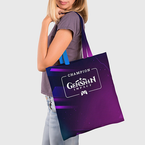 Сумка-шоппер Genshin Impact Gaming Champion: рамка с лого и джо / 3D-принт – фото 3