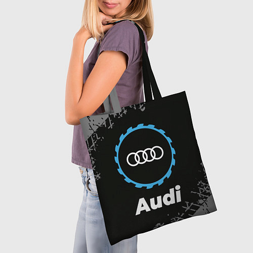 Сумка-шоппер Audi в стиле Top Gear со следами шин на фоне / 3D-принт – фото 3