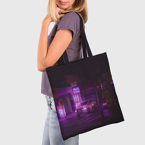 Сумка-шоппер Неоновый ночной переход - Фиолетовый / 3D-принт – фото 3