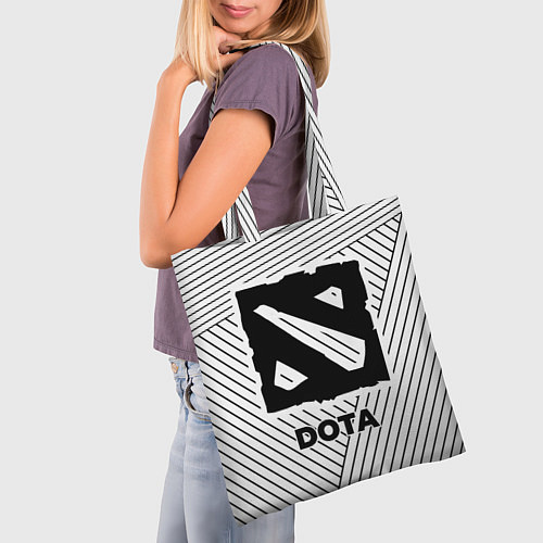 Сумка-шоппер Символ Dota на светлом фоне с полосами / 3D-принт – фото 3