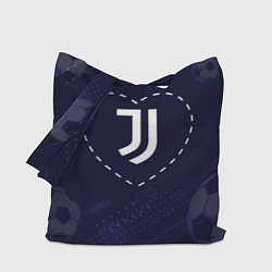 Сумка-шопер Лого Juventus в сердечке на фоне мячей, цвет: 3D-принт