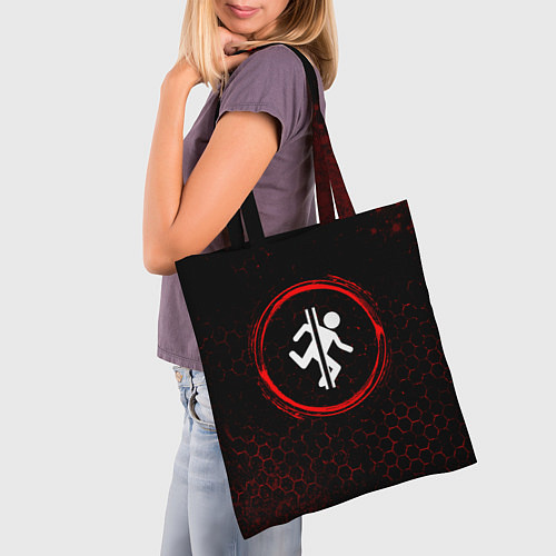 Сумка-шоппер Символ Portal и краска вокруг на темном фоне / 3D-принт – фото 3