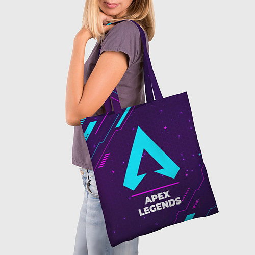 Сумка-шоппер Символ Apex Legends в неоновых цветах на темном фо / 3D-принт – фото 3