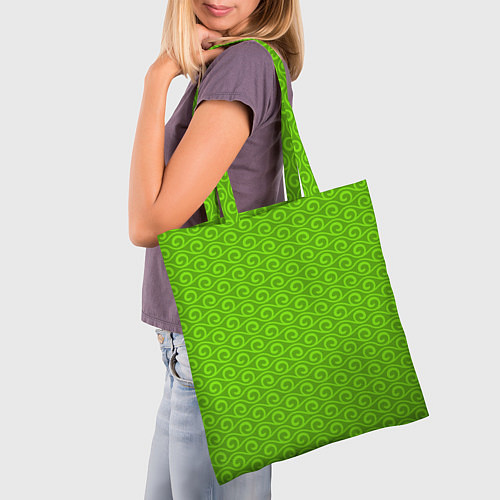Сумка-шоппер Зеленые волнистые узоры / 3D-принт – фото 3