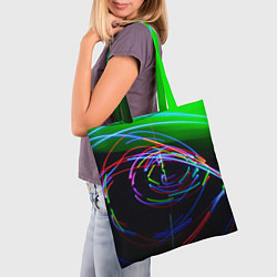 Сумка-шопер Неоновые абстрактные волнообразные огни - Зелёный, цвет: 3D-принт — фото 2