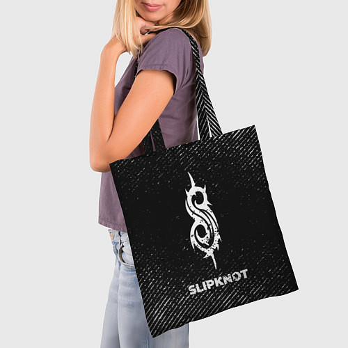 Сумка-шоппер Slipknot с потертостями на темном фоне / 3D-принт – фото 3