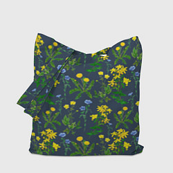 Сумка-шопер Одуванчики и другие полевые цветы - ботанический п, цвет: 3D-принт