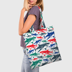 Сумка-шопер Стая разноцветных акул - паттерн, цвет: 3D-принт — фото 2