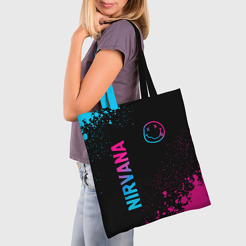 Сумка-шоппер Nirvana - neon gradient: символ и надпись вертикал / 3D-принт – фото 3