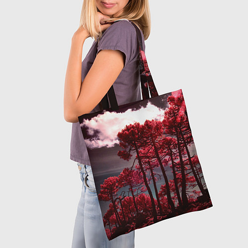 Сумка-шоппер Абстрактные красные деревья и облака / 3D-принт – фото 3