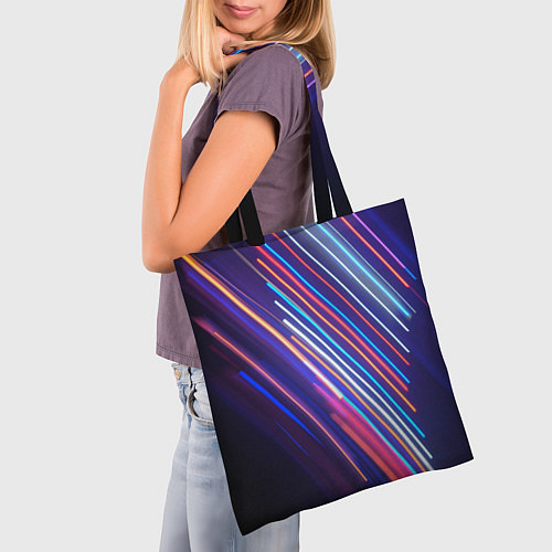 Сумка-шоппер Неоновое множество разноцветных фонарей во тьме / 3D-принт – фото 3