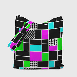 Сумка-шопер Неоновый геометрический узор на черном, цвет: 3D-принт