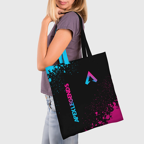Сумка-шоппер Apex Legends - neon gradient: символ и надпись вер / 3D-принт – фото 3