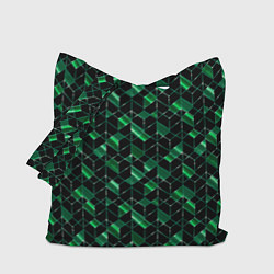 Сумка-шопер Геометрический узор, зеленые фигуры на черном, цвет: 3D-принт