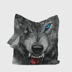 Сумка-шопер Агрессивный волк с синими глазами, цвет: 3D-принт