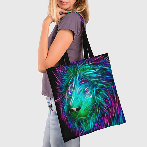 Сумка-шоппер Светящийся неоновый лев / 3D-принт – фото 3