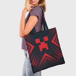 Сумка-шопер Красный символ Minecraft на темном фоне со стрелка, цвет: 3D-принт — фото 2