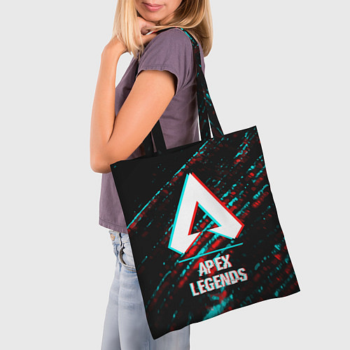 Сумка-шоппер Apex Legends в стиле glitch и баги графики на темн / 3D-принт – фото 3