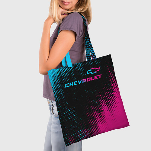 Сумка-шоппер Chevrolet - neon gradient: символ сверху / 3D-принт – фото 3