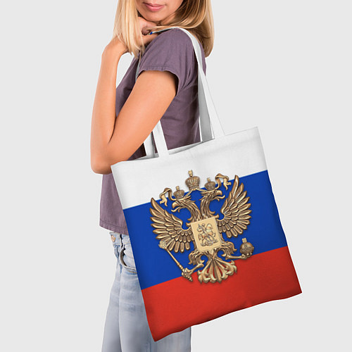 Сумка-шоппер Герб России на фоне флага / 3D-принт – фото 3