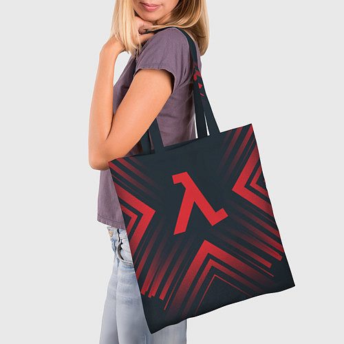 Сумка-шоппер Красный символ Half-Life на темном фоне со стрелка / 3D-принт – фото 3