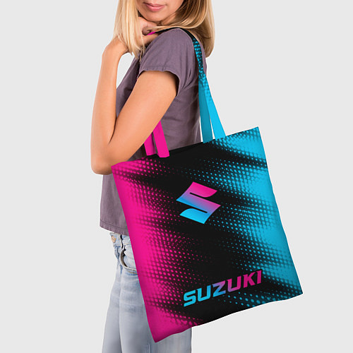 Сумка-шоппер Suzuki - neon gradient: символ сверху надпись сниз / 3D-принт – фото 3