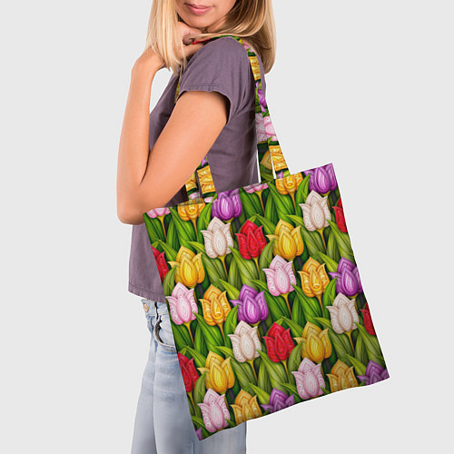 Сумка-шоппер Объемные разноцветные тюльпаны / 3D-принт – фото 3