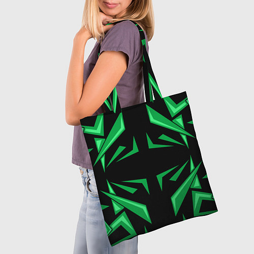 Сумка-шоппер Фигуры зеленого цвета на черном фоне geometry / 3D-принт – фото 3