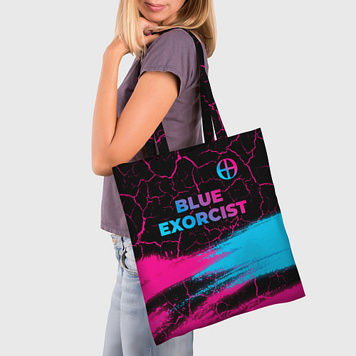 Сумка-шоппер Blue Exorcist - neon gradient: символ сверху / 3D-принт – фото 3