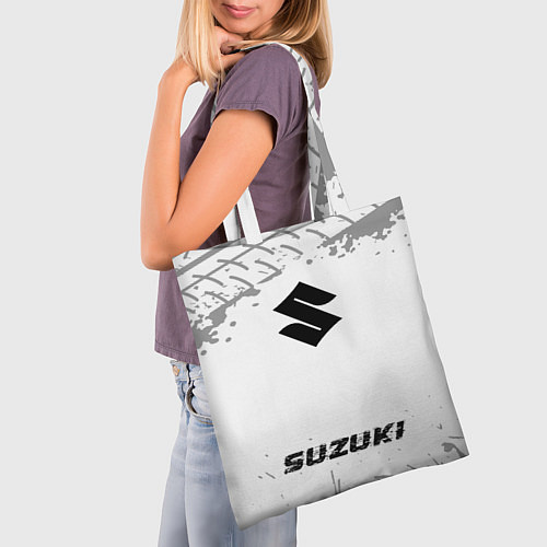 Сумка-шоппер Suzuki speed шины на светлом: символ, надпись / 3D-принт – фото 3