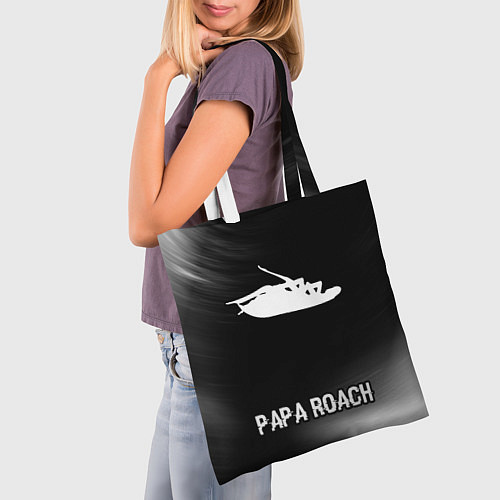 Сумка-шоппер Papa Roach glitch на темном фоне: символ, надпись / 3D-принт – фото 3