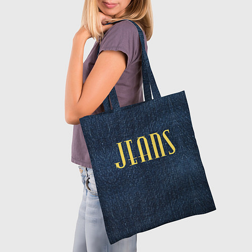 Сумка-шоппер Джинс ткань с надписью jeans / 3D-принт – фото 3