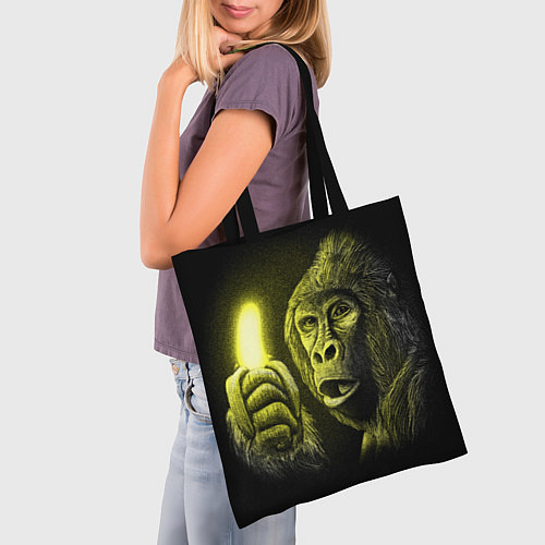 Сумка-шоппер Горилла с неоновым бананом - рисунок карандашом / 3D-принт – фото 3