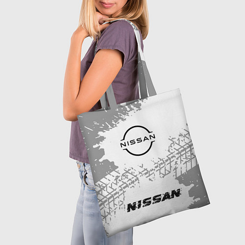 Сумка-шоппер Nissan speed шины на светлом: символ, надпись / 3D-принт – фото 3