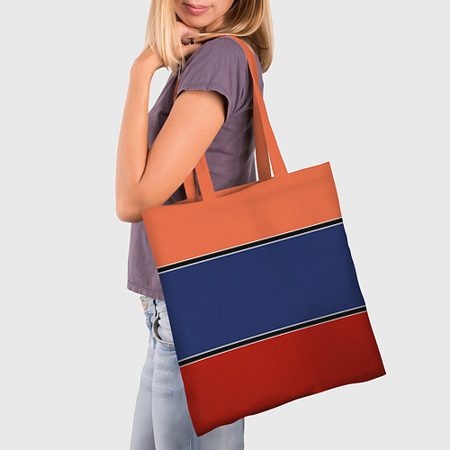 Сумка-шоппер Combined pattern striped orange red blue / 3D-принт – фото 3