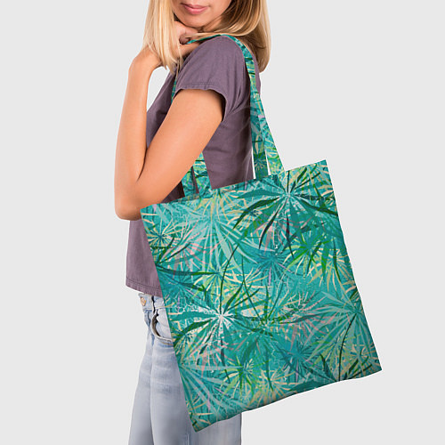Сумка-шоппер Тропические листья на зеленом фоне / 3D-принт – фото 3