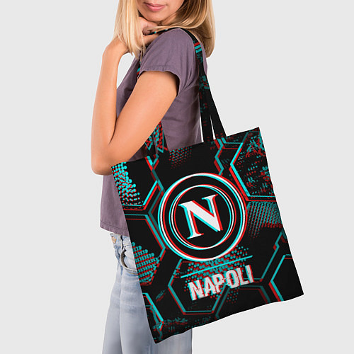Сумка-шоппер Napoli FC в стиле glitch на темном фоне / 3D-принт – фото 3