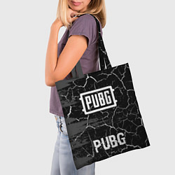 Сумка-шопер PUBG glitch на темном фоне: символ, надпись, цвет: 3D-принт — фото 2