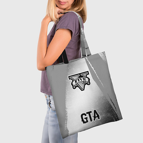 Сумка-шоппер GTA glitch на светлом фоне: символ, надпись / 3D-принт – фото 3